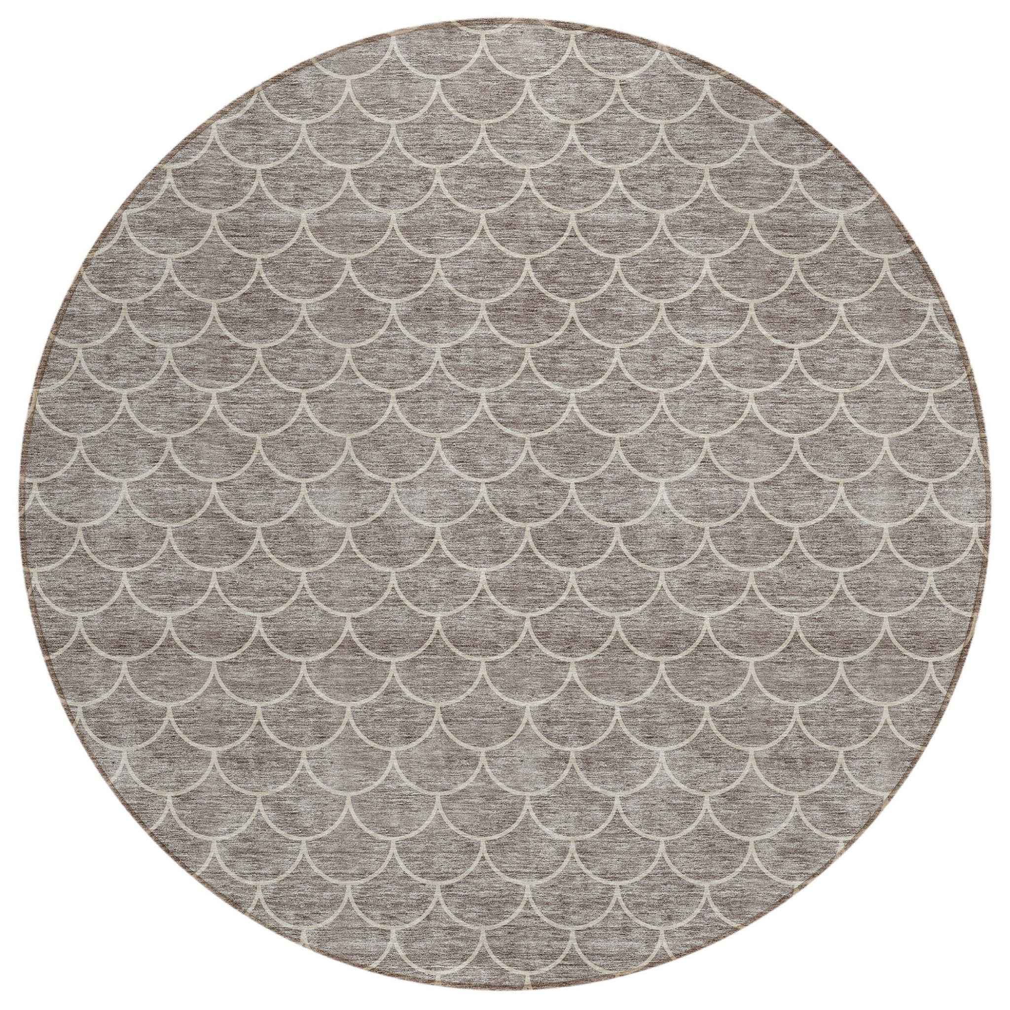 8' Taupe And Beige Round Geometric Washable Indoor Outdoor Area Rug