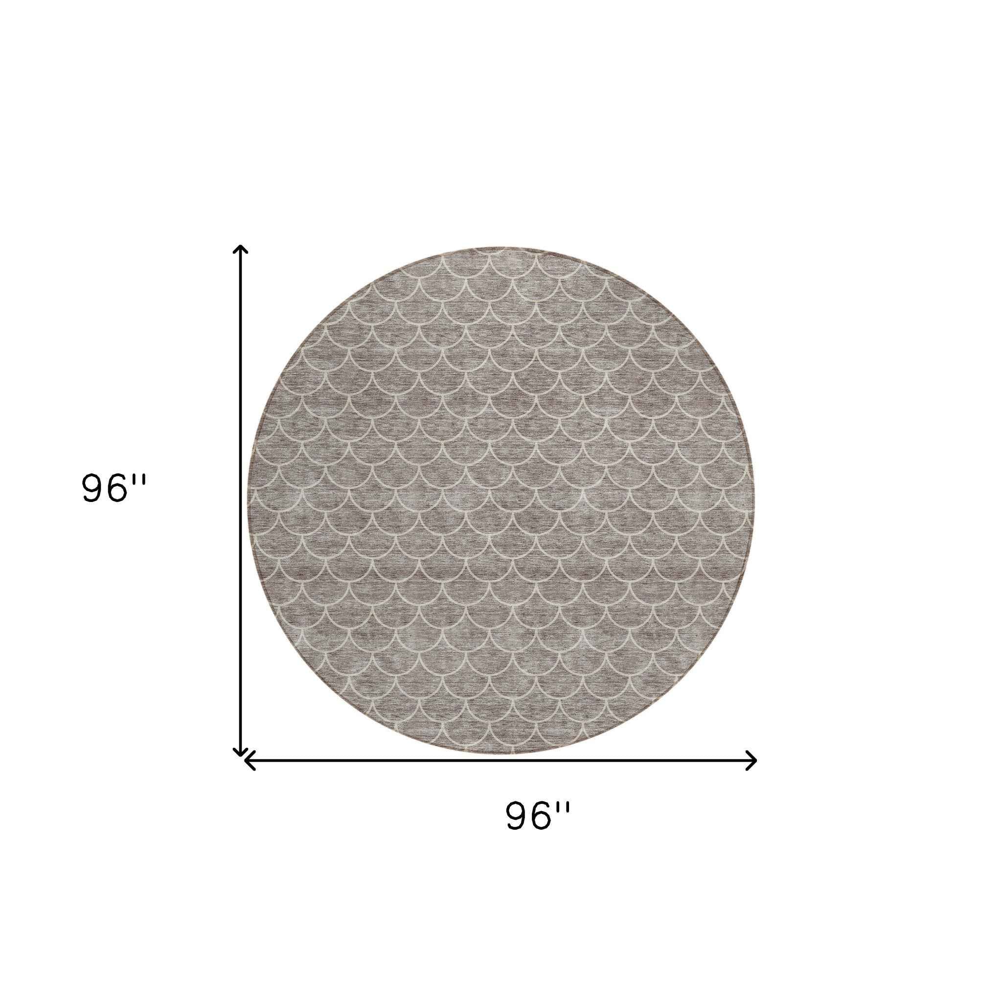 8' Taupe And Beige Round Geometric Washable Indoor Outdoor Area Rug