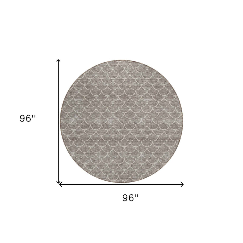 8' Taupe And Beige Round Geometric Washable Indoor Outdoor Area Rug
