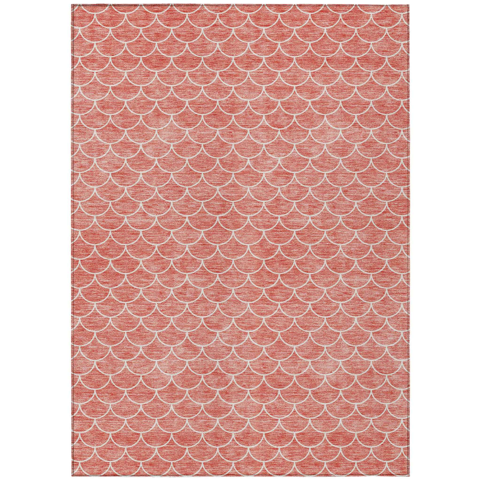 5' X 8' Salmon And Ivory Geometric Washable Indoor Outdoor Area Rug