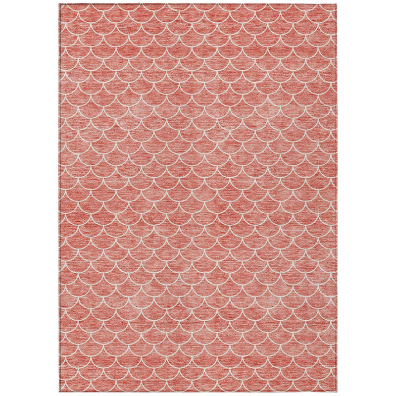 5' X 8' Salmon And Ivory Geometric Washable Indoor Outdoor Area Rug