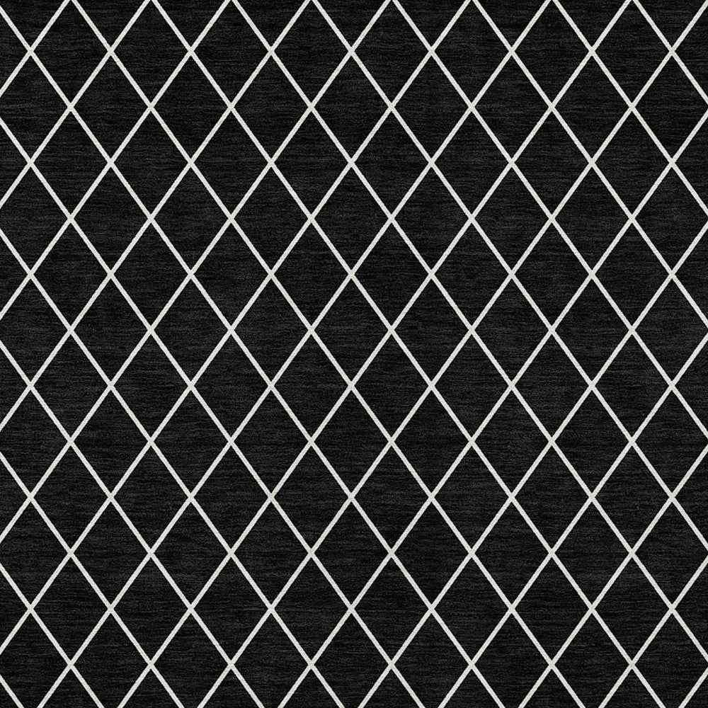 9' X 12' Black And Ivory Geometric Washable Indoor Outdoor Area Rug