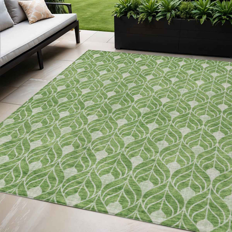 5' X 8' Green And Light Green Geometric Washable Indoor Outdoor Area Rug