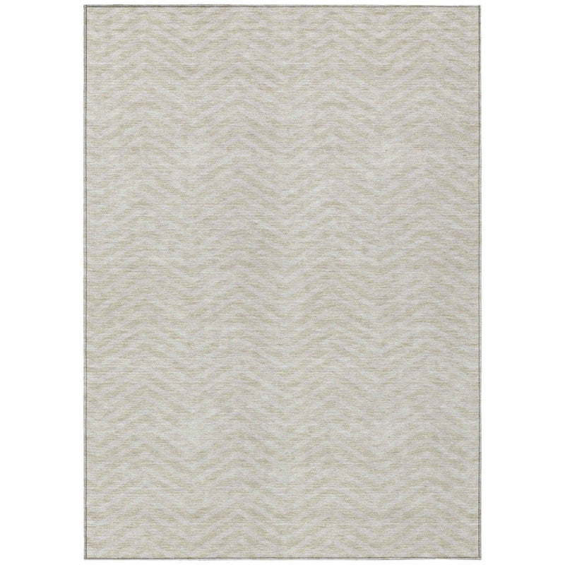 5' X 8' Beige And Gray Chevron Washable Indoor Outdoor Area Rug
