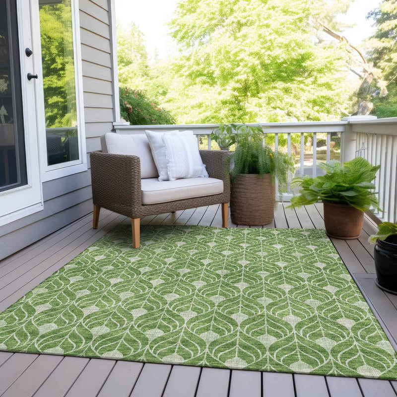 5' X 8' Green And Light Green Geometric Washable Indoor Outdoor Area Rug