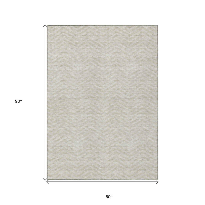 5' X 8' Beige And Gray Chevron Washable Indoor Outdoor Area Rug