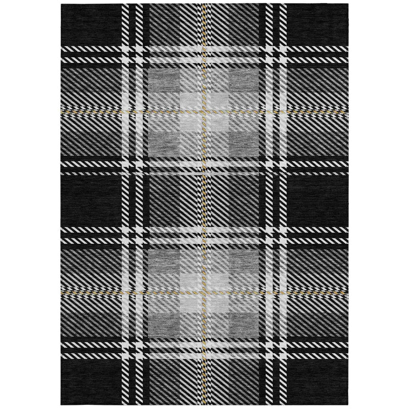 5' X 8' Black Gold And Gray Plaid Washable Indoor Outdoor Area Rug