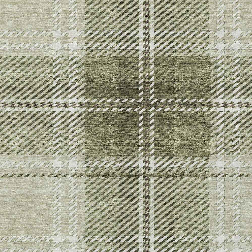 3' X 5' Artichoke Green Brown And Ivory Plaid Washable Indoor Outdoor Area Rug