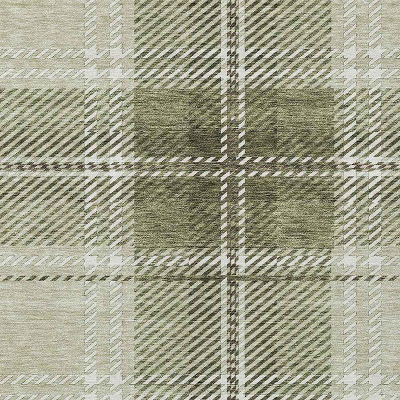3' X 5' Artichoke Green Brown And Ivory Plaid Washable Indoor Outdoor Area Rug