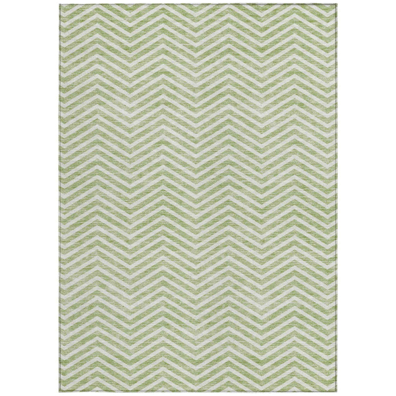 3' X 5' Artichoke Green And Ivory Chevron Washable Indoor Outdoor Area Rug
