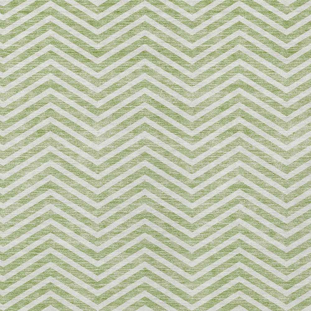 3' X 5' Artichoke Green And Ivory Chevron Washable Indoor Outdoor Area Rug