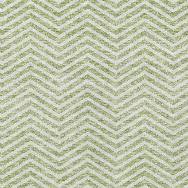 3' X 5' Artichoke Green And Ivory Chevron Washable Indoor Outdoor Area Rug