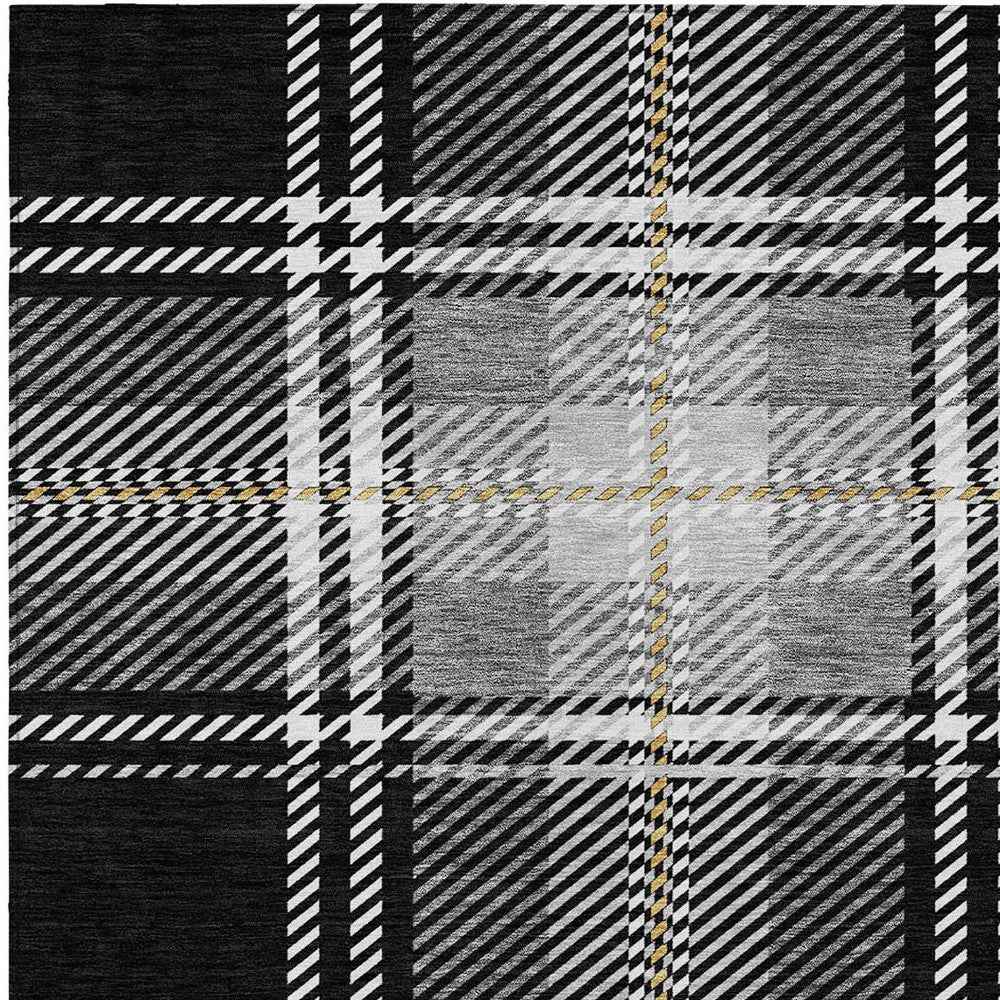 10' X 14' Black Gold And Gray Plaid Washable Indoor Outdoor Area Rug