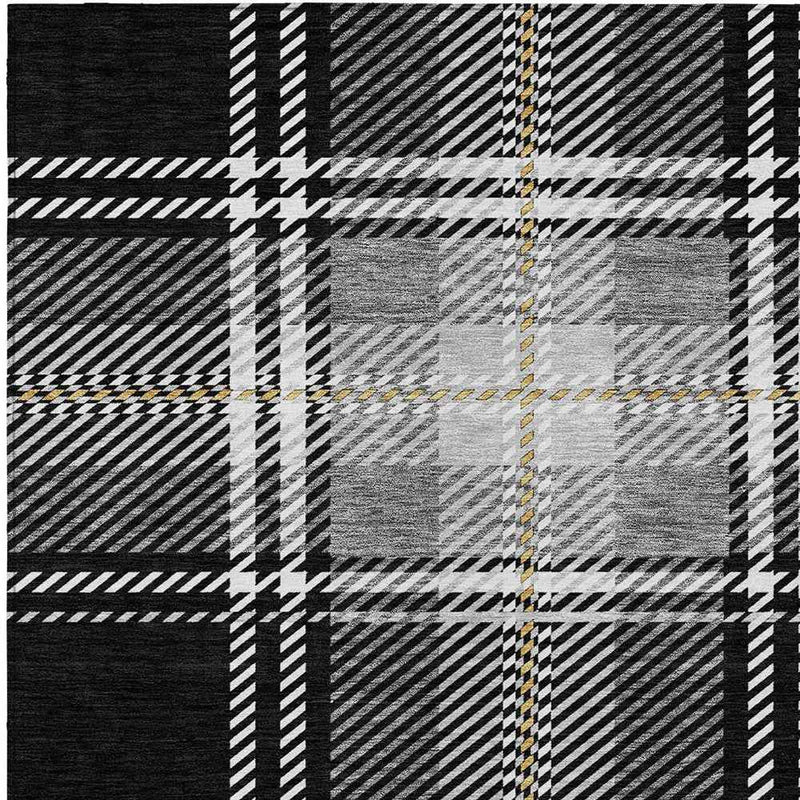 10' X 14' Black Gold And Gray Plaid Washable Indoor Outdoor Area Rug