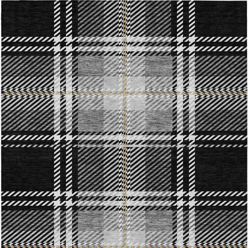 10' X 14' Black Gold And Gray Plaid Washable Indoor Outdoor Area Rug
