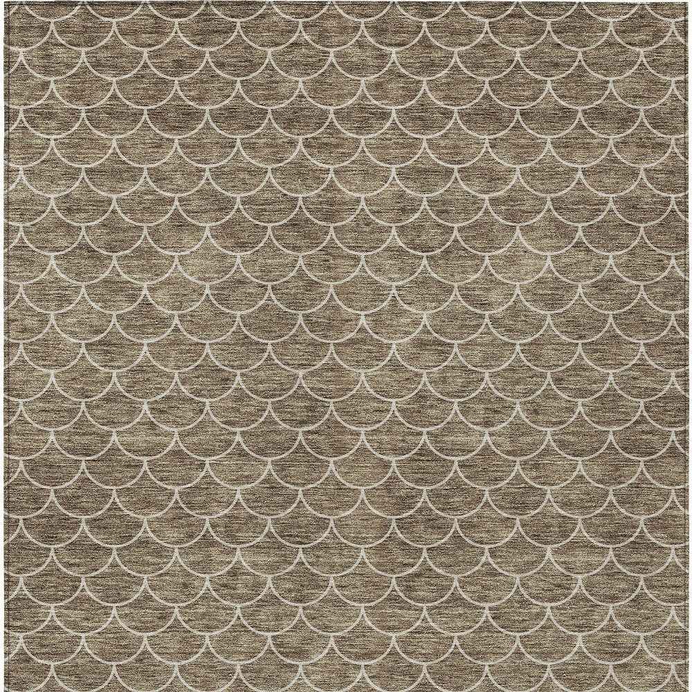 10' X 14' Brown And Beige Geometric Washable Indoor Outdoor Area Rug