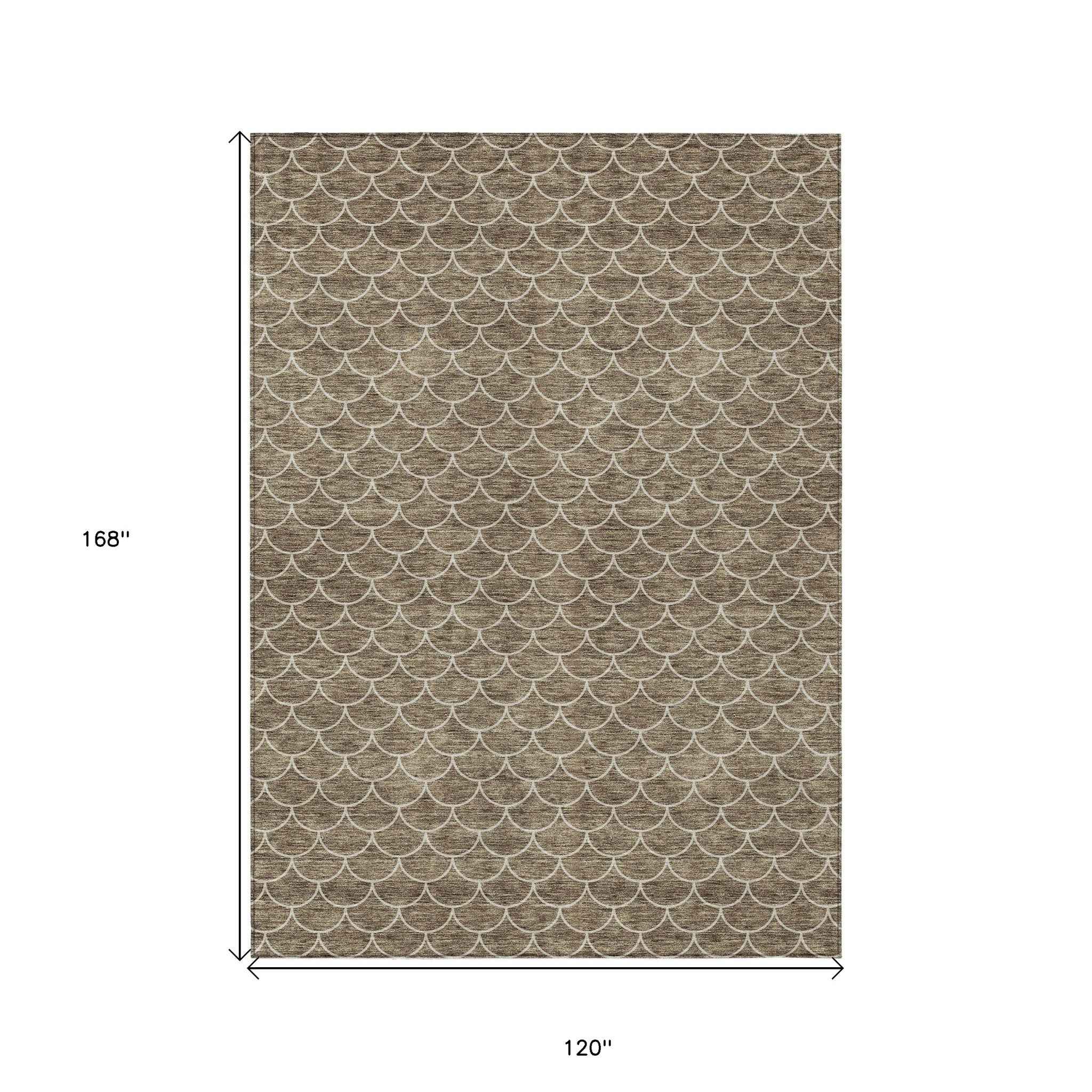 10' X 14' Brown And Beige Geometric Washable Indoor Outdoor Area Rug