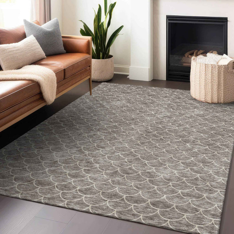 10' X 14' Taupe And Beige Geometric Washable Indoor Outdoor Area Rug