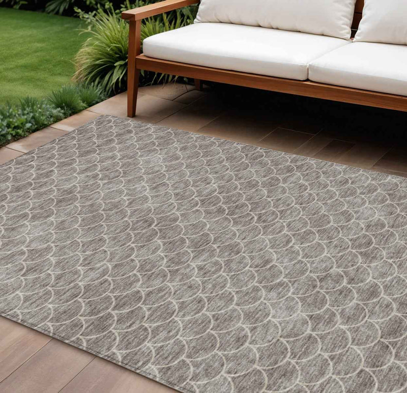 10' X 14' Taupe And Beige Geometric Washable Indoor Outdoor Area Rug