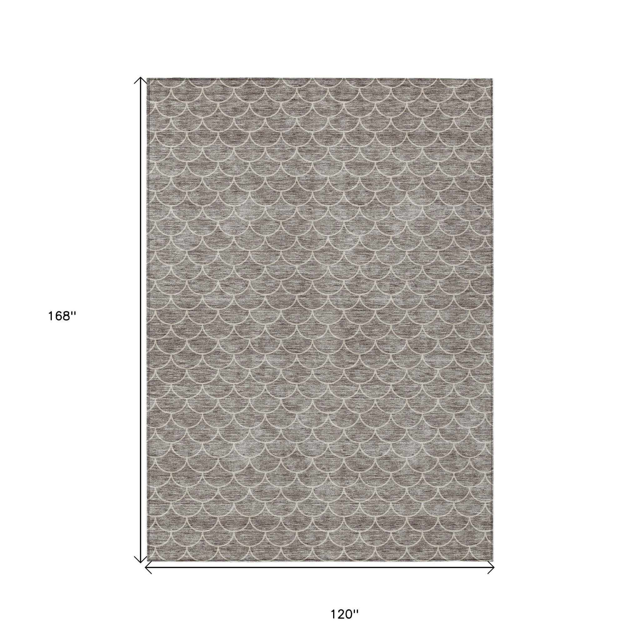 10' X 14' Taupe And Beige Geometric Washable Indoor Outdoor Area Rug