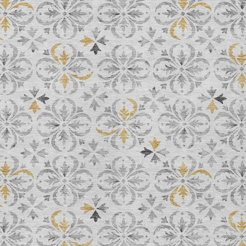 5' X 8' Silver Gray And Gold Floral Washable Indoor Outdoor Area Rug