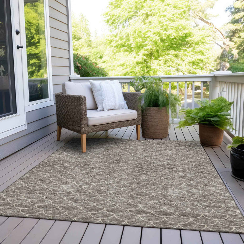 8' X 10' Taupe And Beige Geometric Washable Indoor Outdoor Area Rug