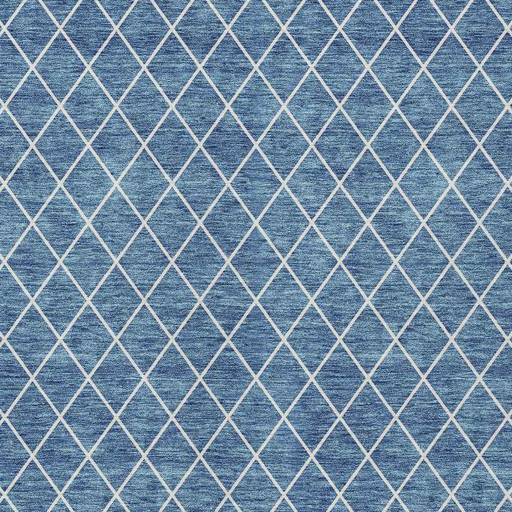 10' X 14' Denim Blue And Ivory Geometric Washable Indoor Outdoor Area Rug