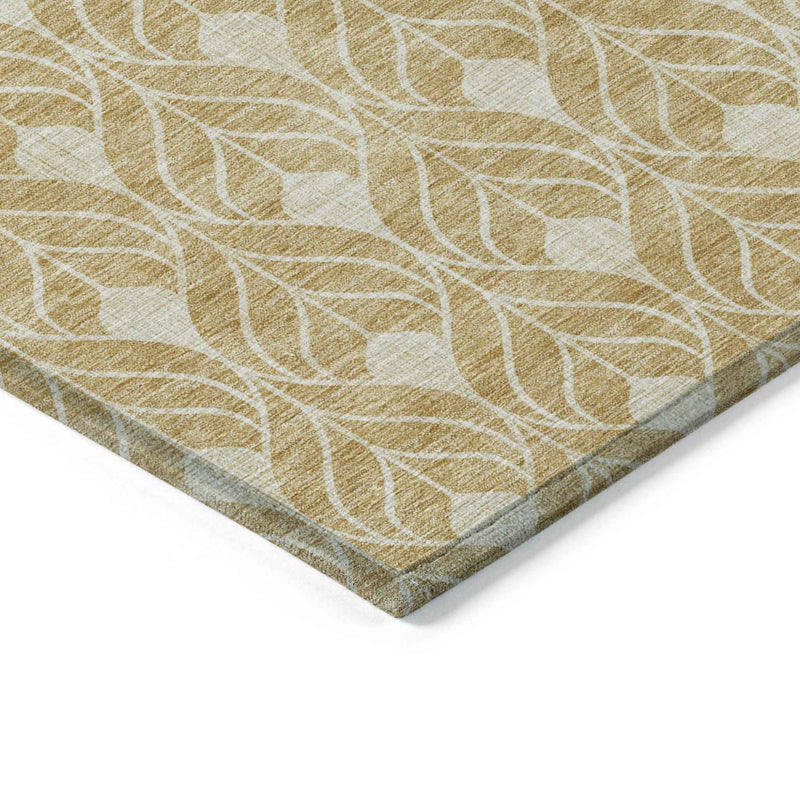 3' X 5' Gold And Ivory Geometric Washable Indoor Outdoor Area Rug