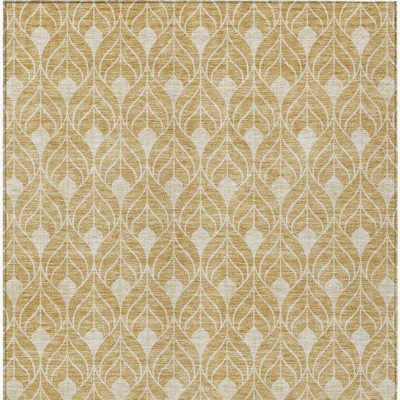 3' X 5' Gold And Ivory Geometric Washable Indoor Outdoor Area Rug