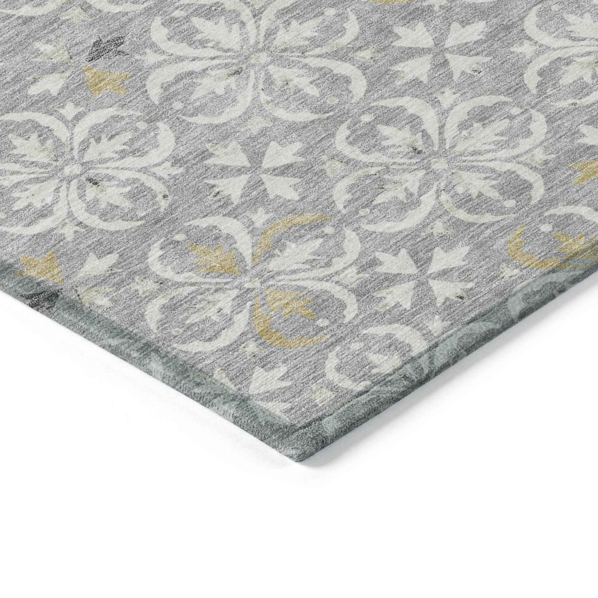 3' X 5' Gray Ivory And Brown Floral Washable Indoor Outdoor Area Rug