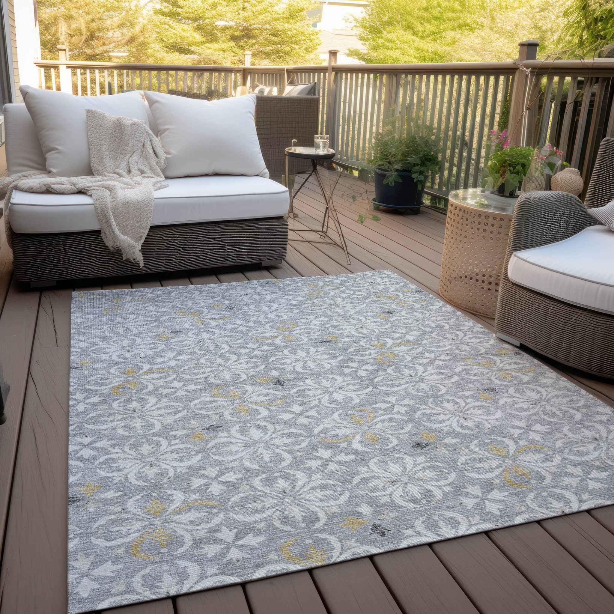 3' X 5' Gray Ivory And Brown Floral Washable Indoor Outdoor Area Rug