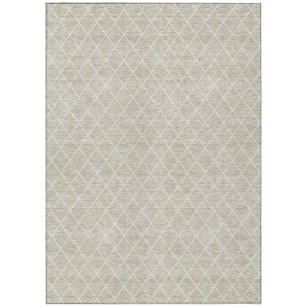 8' X 10' Beige And Ivory Geometric Washable Indoor Outdoor Area Rug