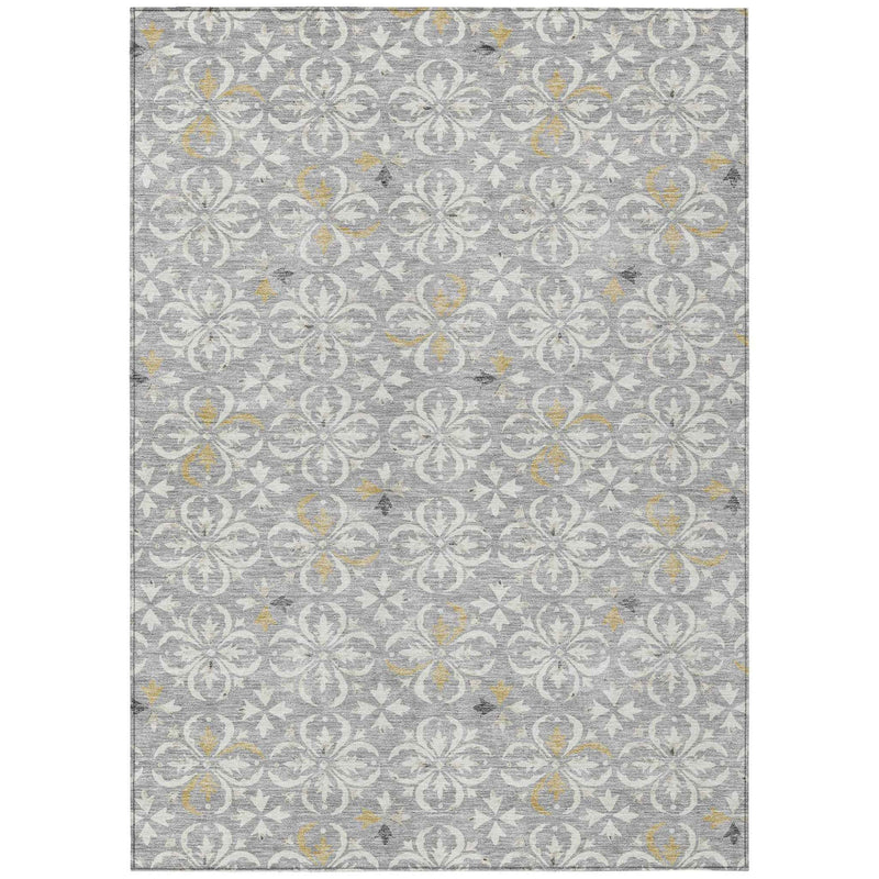 3' X 5' Gray Ivory And Brown Floral Washable Indoor Outdoor Area Rug