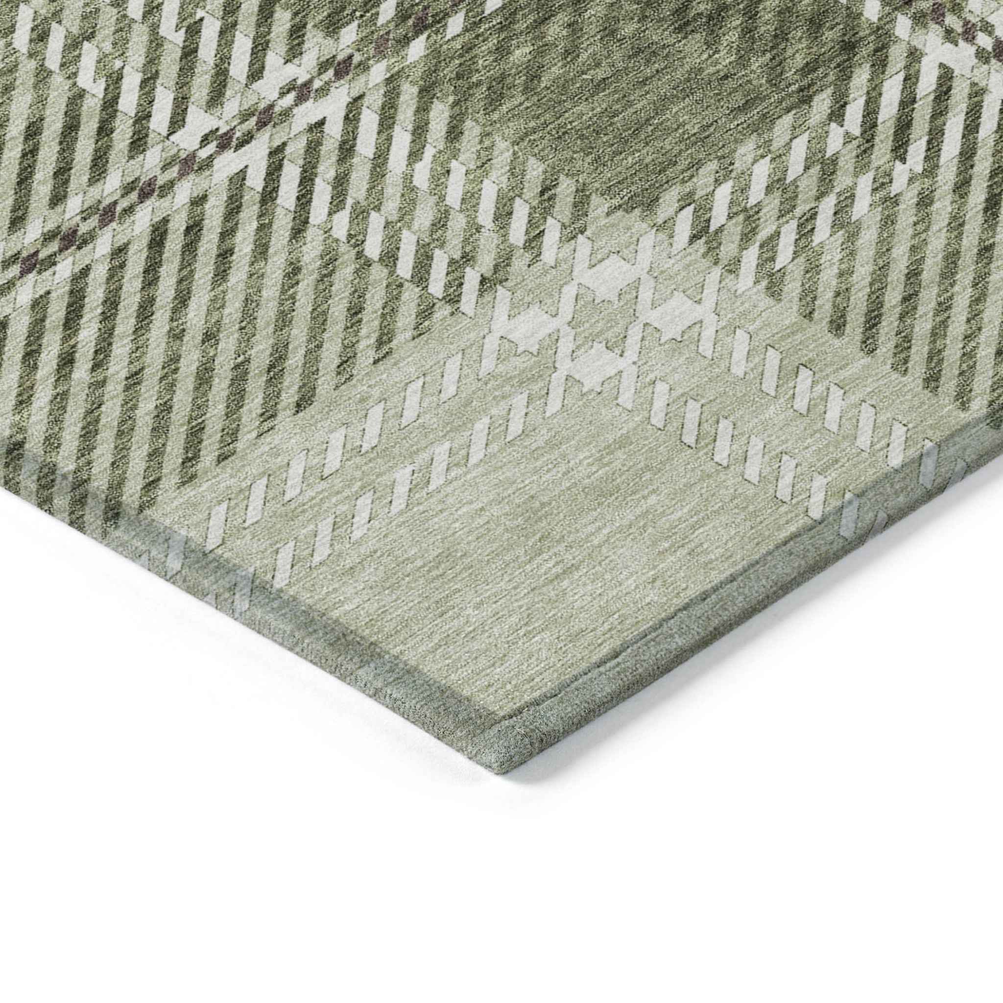 5' X 8' Artichoke Green Brown And Ivory Plaid Washable Indoor Outdoor Area Rug