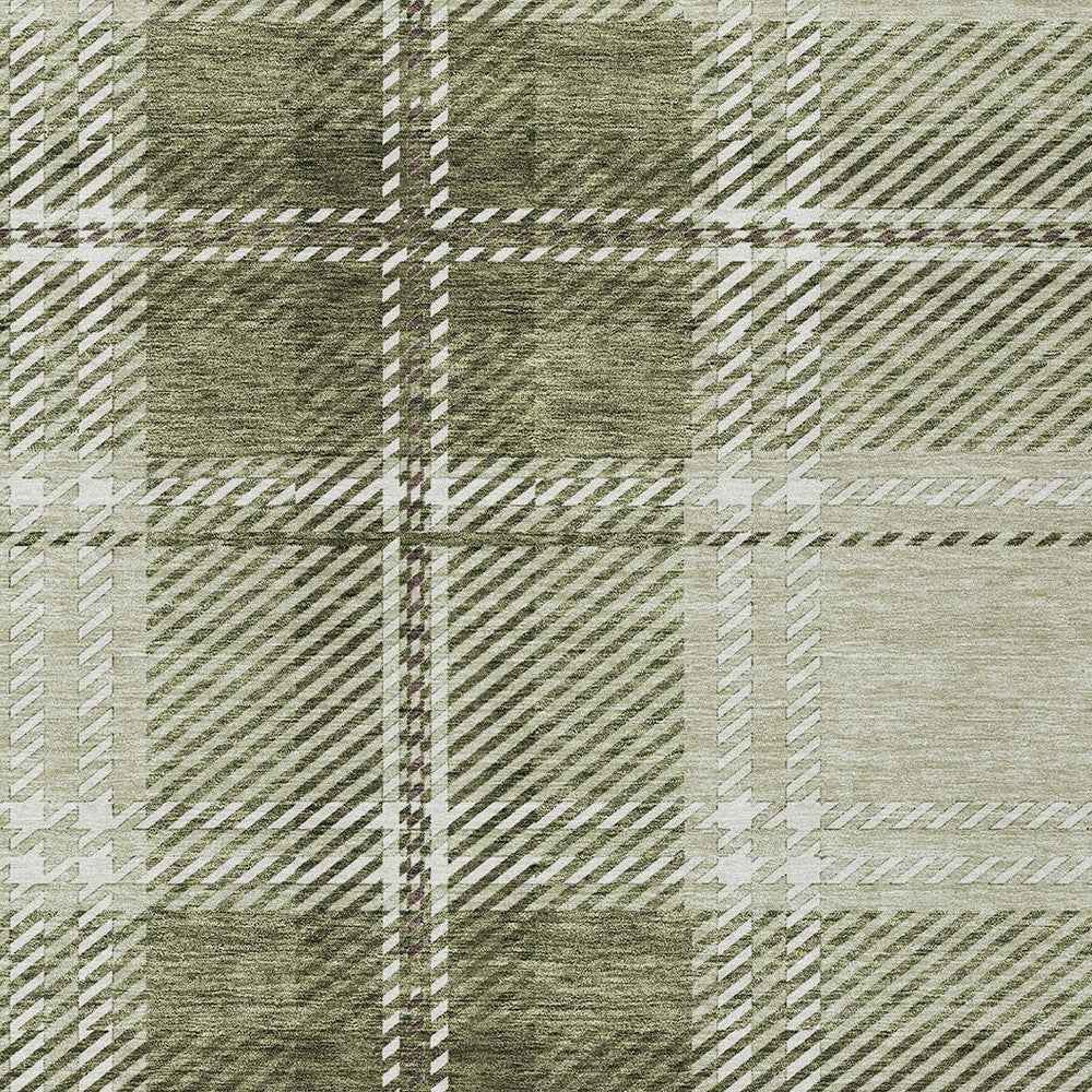 5' X 8' Artichoke Green Brown And Ivory Plaid Washable Indoor Outdoor Area Rug
