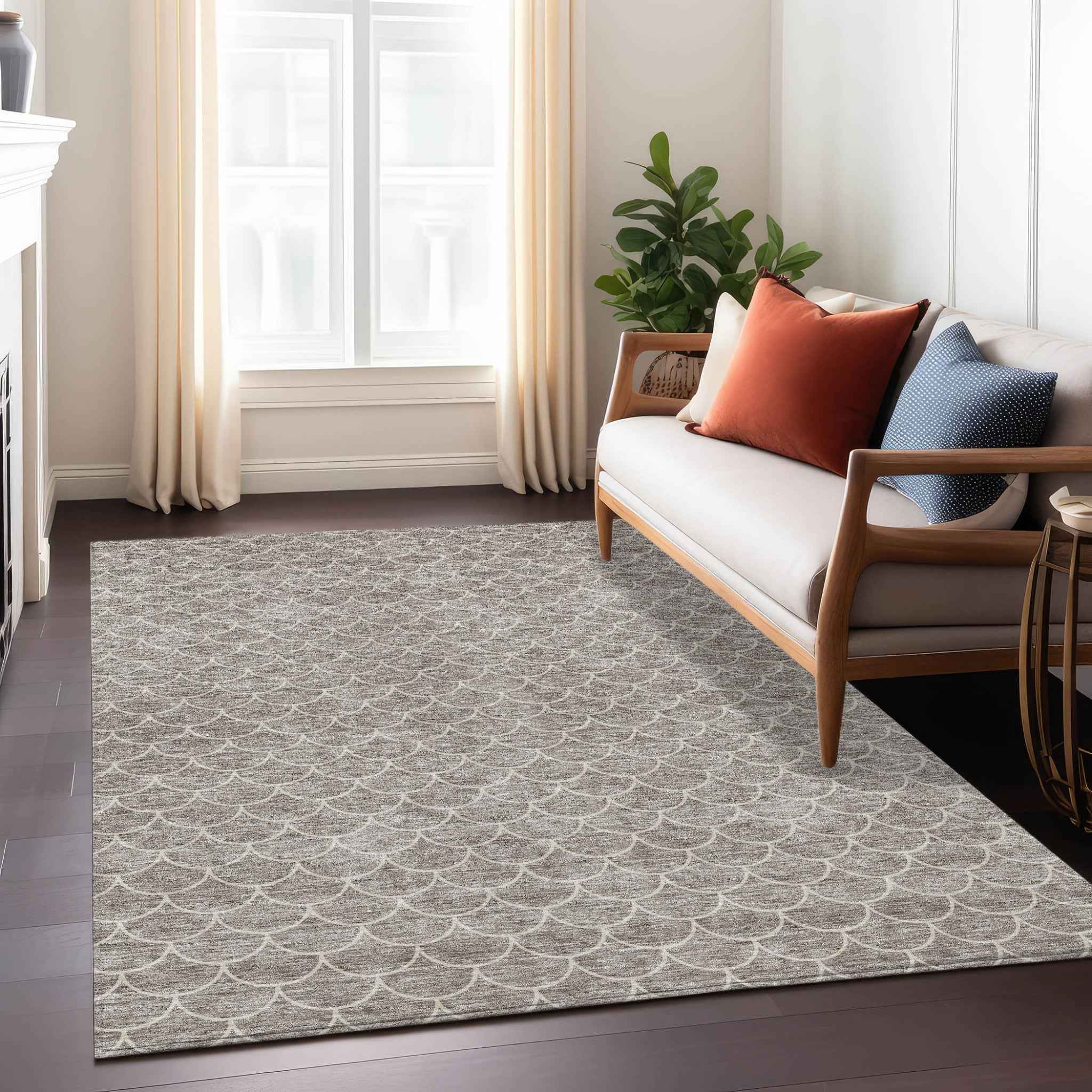5' X 8' Taupe And Beige Geometric Washable Indoor Outdoor Area Rug