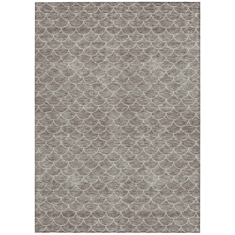 5' X 8' Taupe And Beige Geometric Washable Indoor Outdoor Area Rug