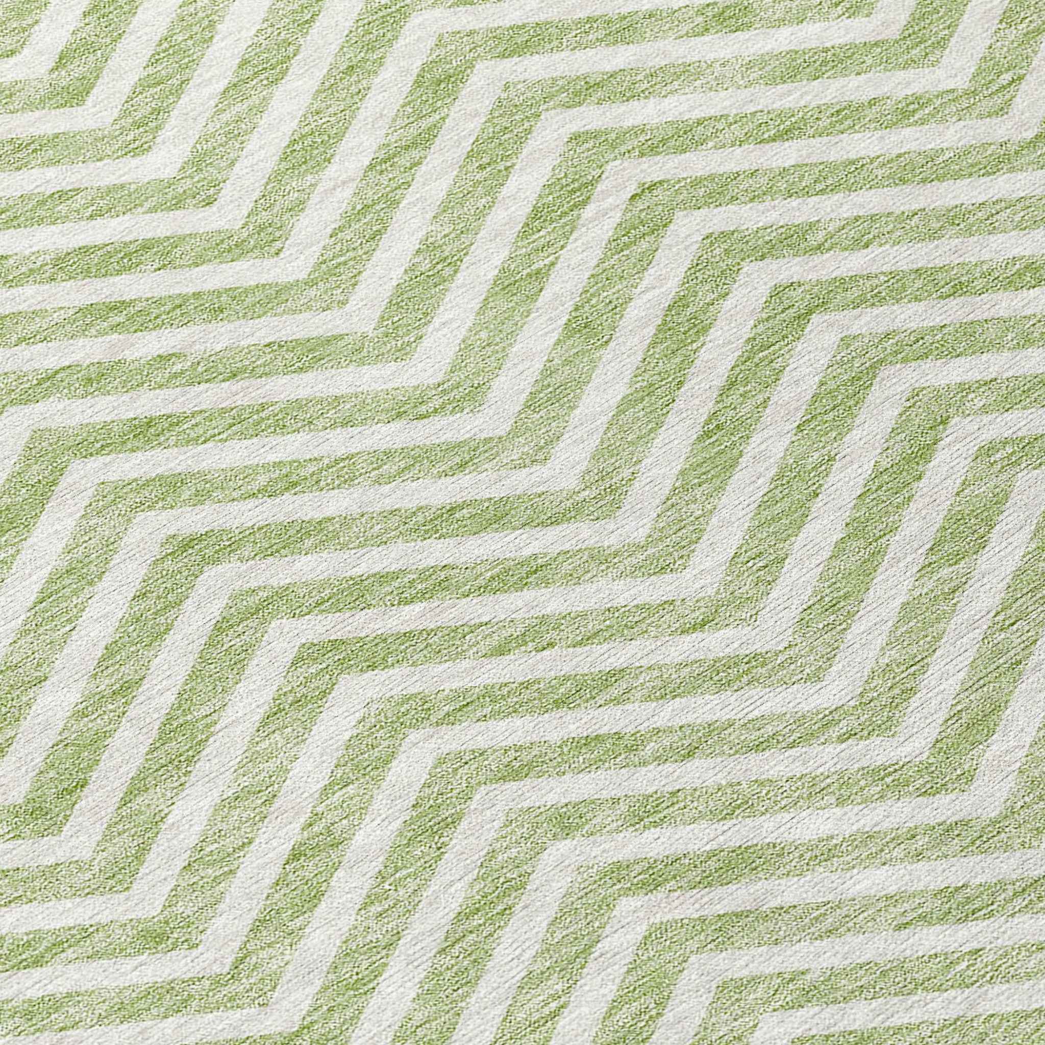 5' X 8' Artichoke Green And Ivory Chevron Washable Indoor Outdoor Area Rug