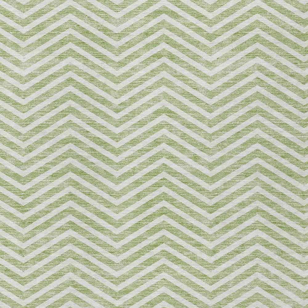 5' X 8' Artichoke Green And Ivory Chevron Washable Indoor Outdoor Area Rug