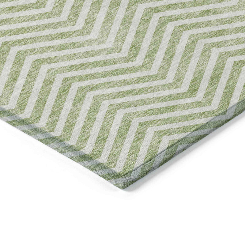5' X 8' Artichoke Green And Ivory Chevron Washable Indoor Outdoor Area Rug