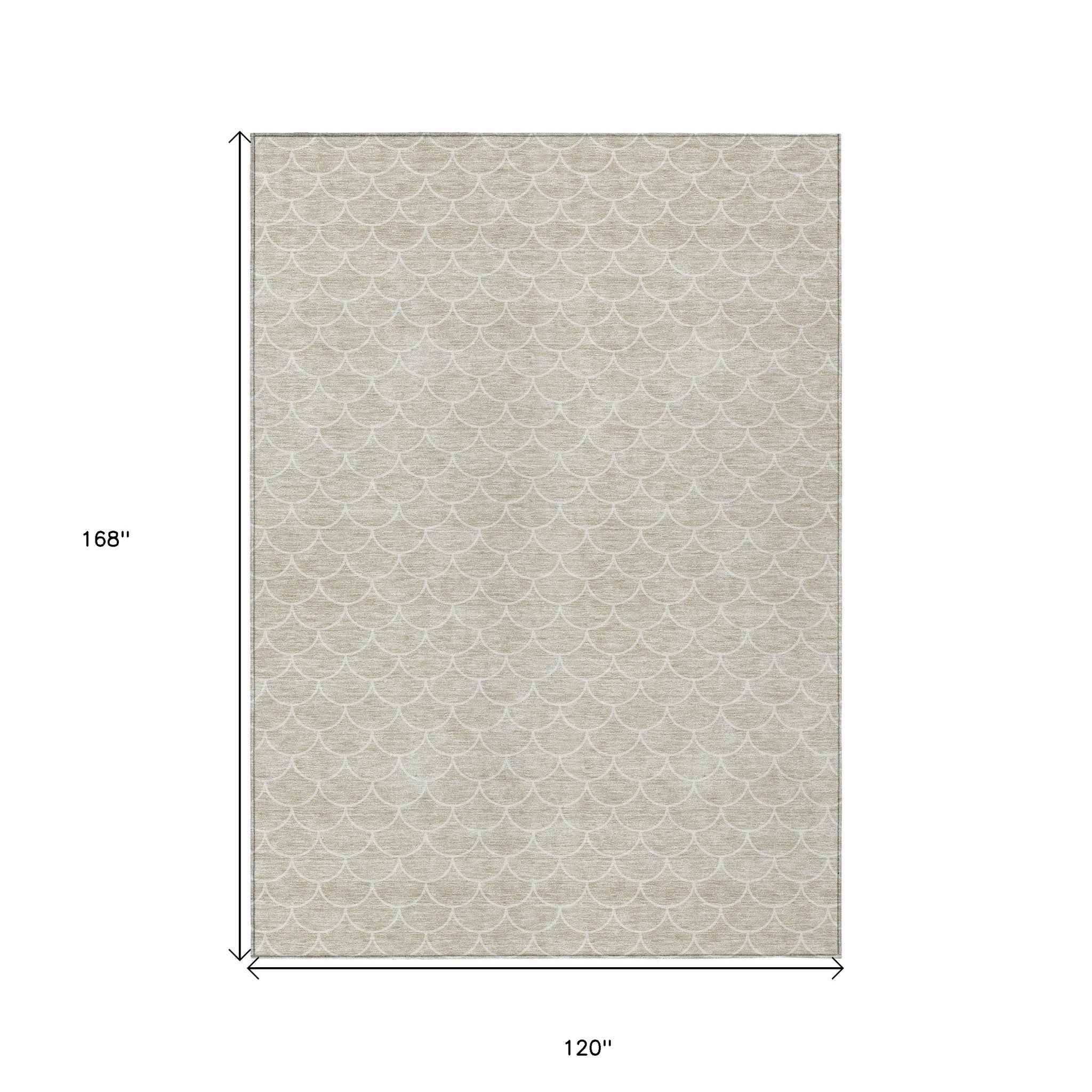 10' X 14' Beige And Ivory Geometric Washable Indoor Outdoor Area Rug