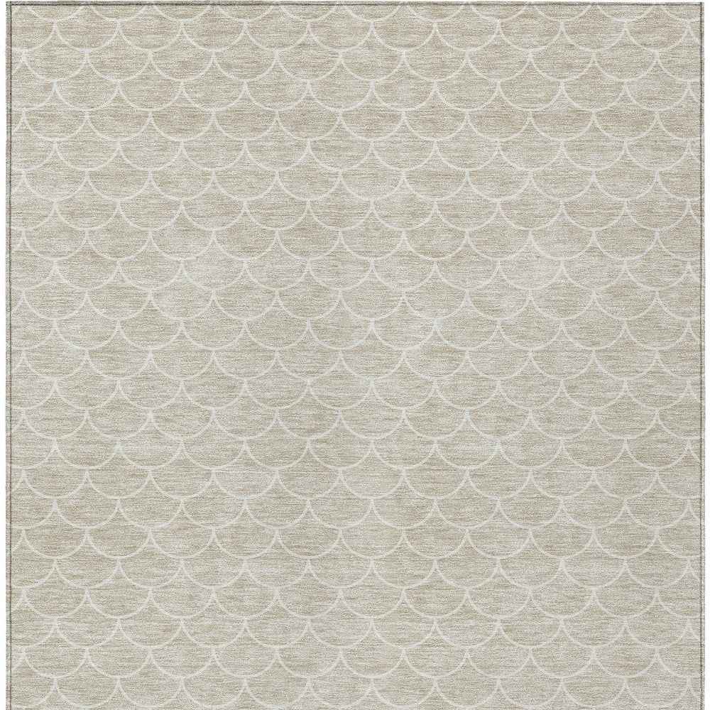 10' X 14' Beige And Ivory Geometric Washable Indoor Outdoor Area Rug