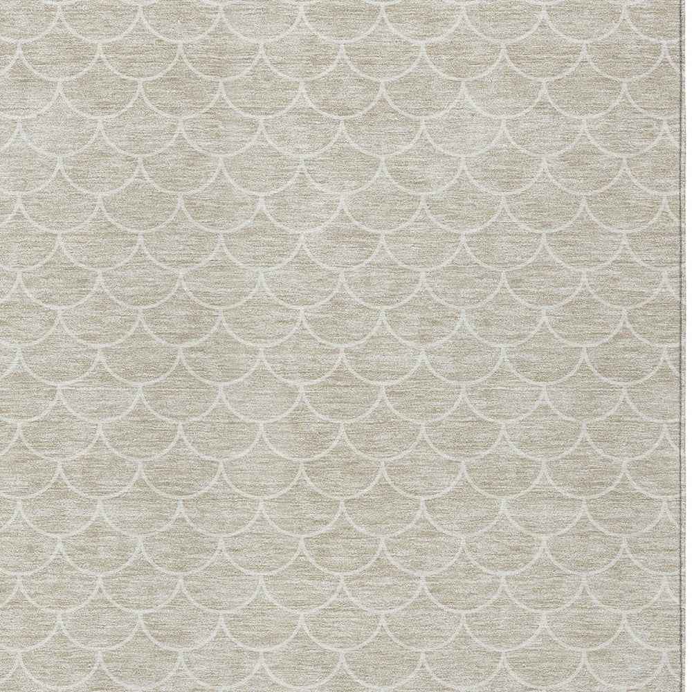 10' X 14' Beige And Ivory Geometric Washable Indoor Outdoor Area Rug