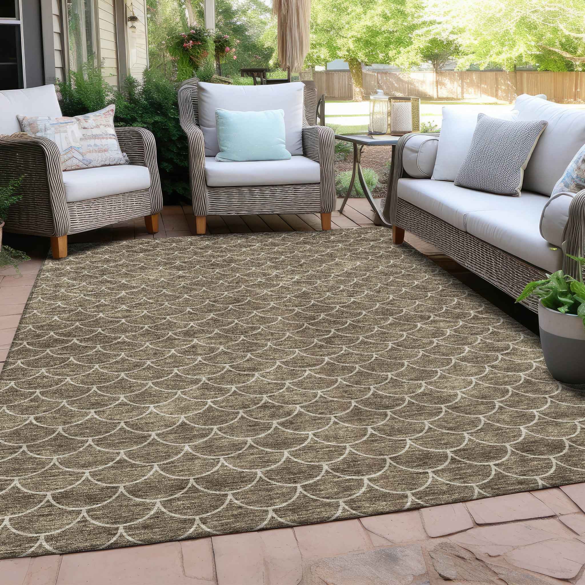 3' X 5' Brown And Beige Geometric Washable Indoor Outdoor Area Rug