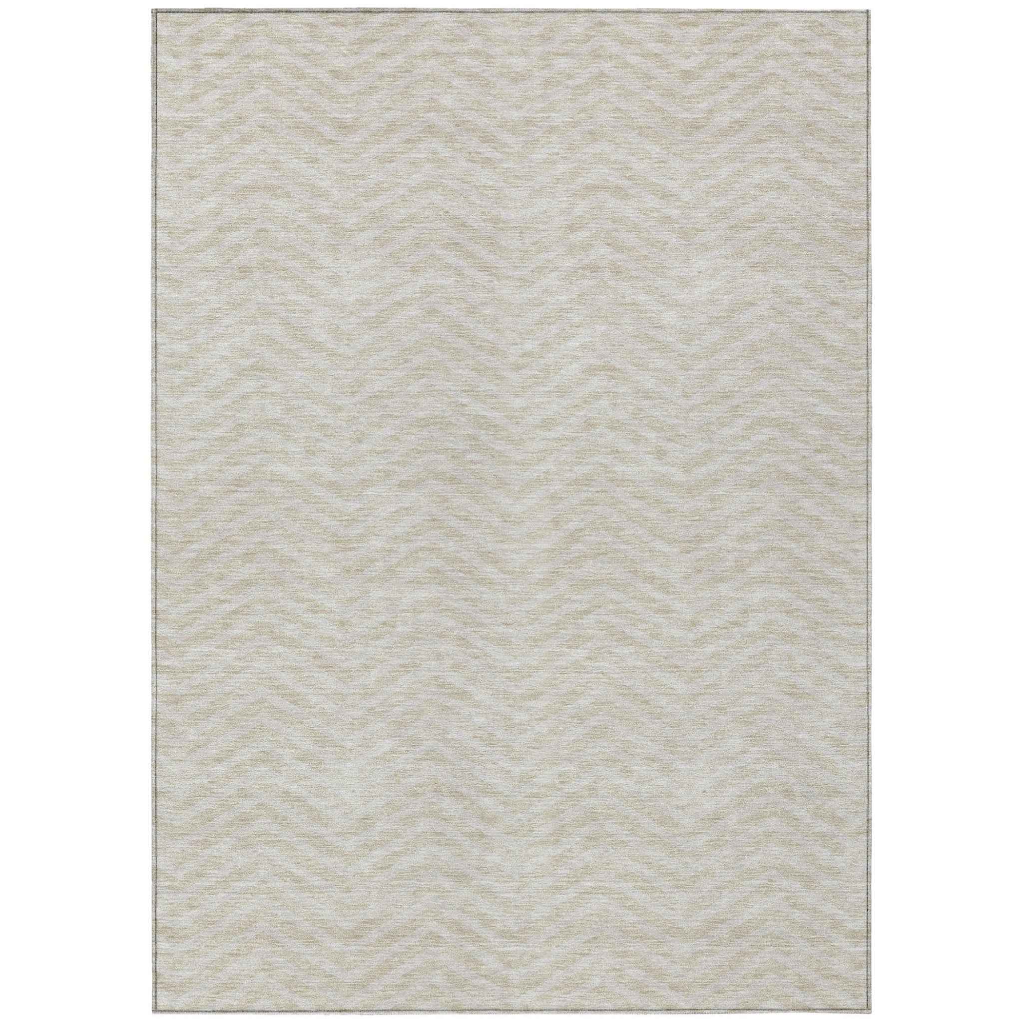 8' X 10' Beige And Gray Chevron Washable Indoor Outdoor Area Rug