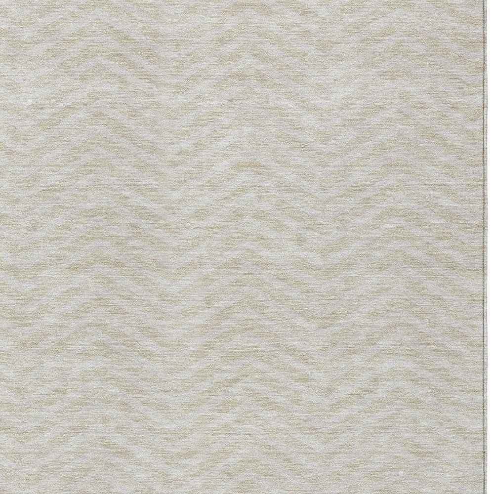 8' X 10' Beige And Gray Chevron Washable Indoor Outdoor Area Rug