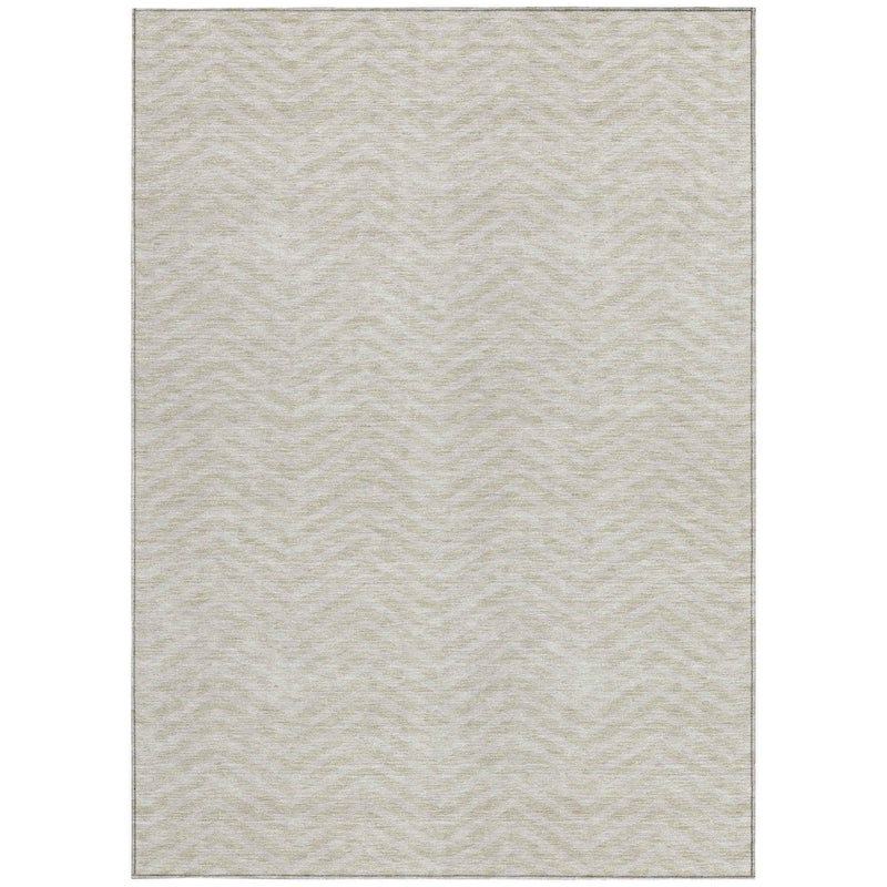 8' X 10' Beige And Gray Chevron Washable Indoor Outdoor Area Rug