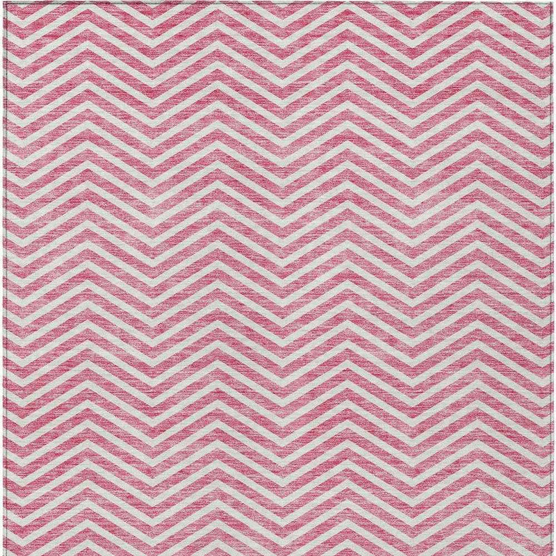3' X 5' Pink And Ivory Chevron Washable Indoor Outdoor Area Rug