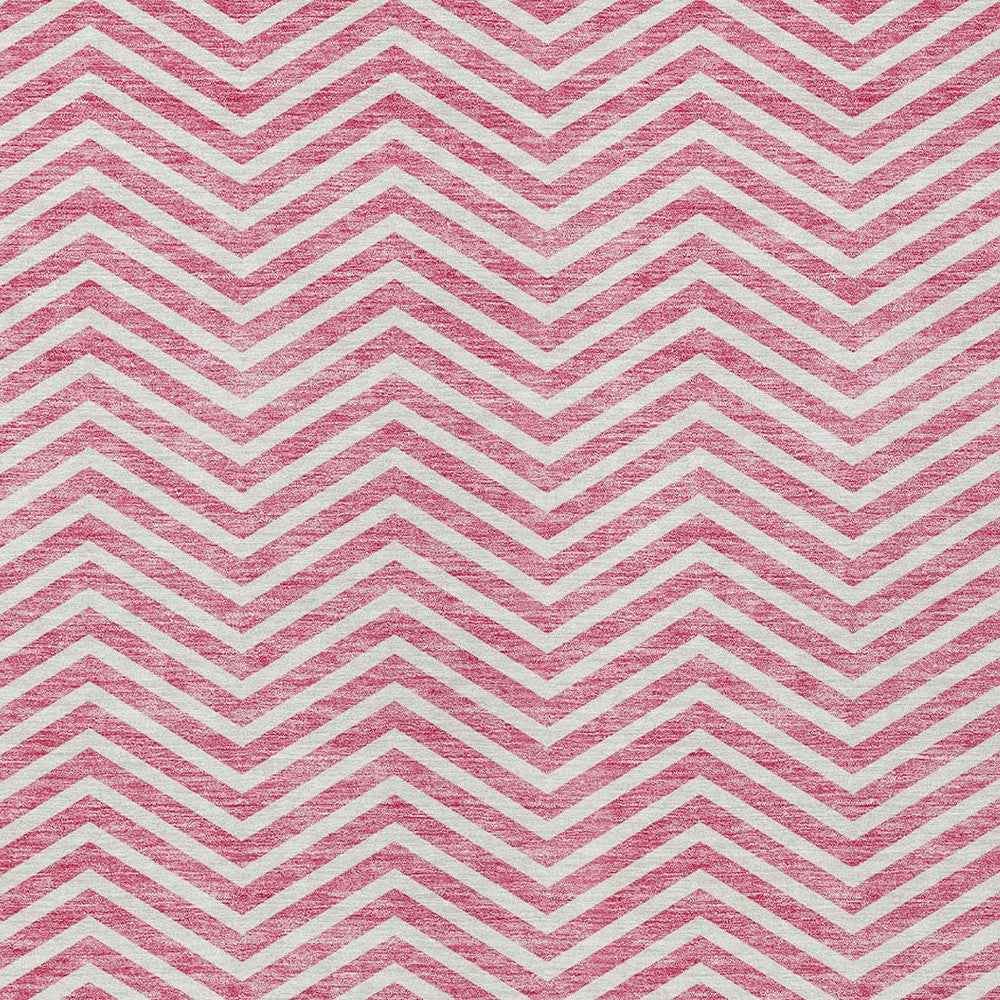 3' X 5' Pink And Ivory Chevron Washable Indoor Outdoor Area Rug