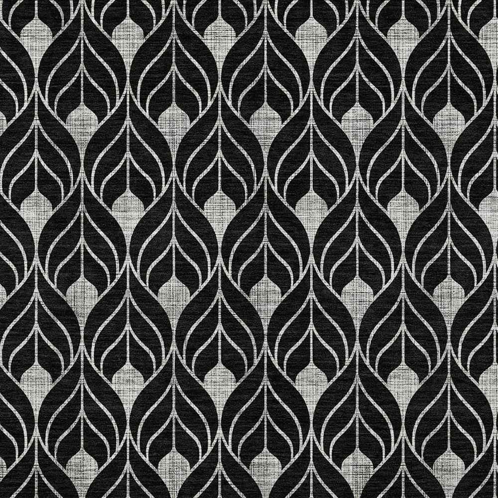 10' X 14' Black And Ivory Geometric Washable Indoor Outdoor Area Rug